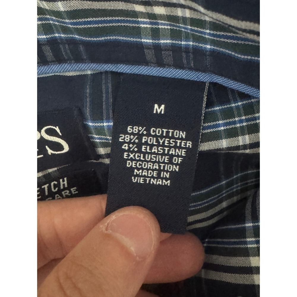 Chaps Button Down Shirt Mens Medium Dark Blue Plaid Stretch Easy Care LongSleeve - Picture 9 of 11